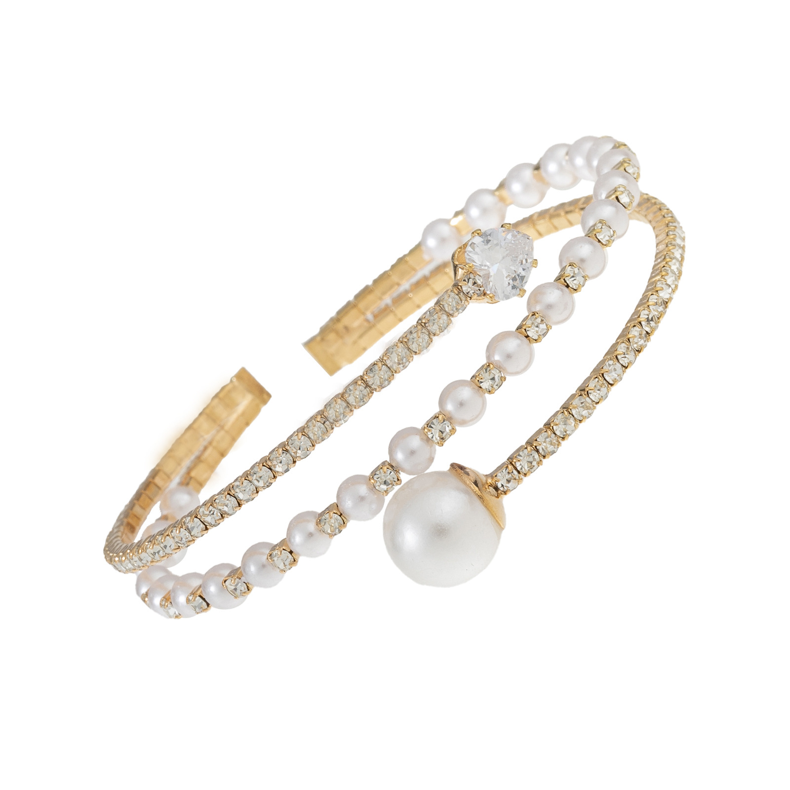 This 3-layer wound elastic three-dimensional pearl and water diamond bracelet is a popular cross-border bestseller from Europe and America. It is a versatile open-mouth jewelry for brides, weddings, banquets and parties