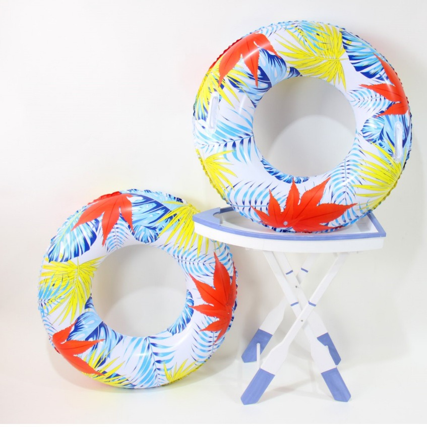 虹雨厂家直销爆款网红新款加厚大扶手枫叶丛林游泳圈产品图