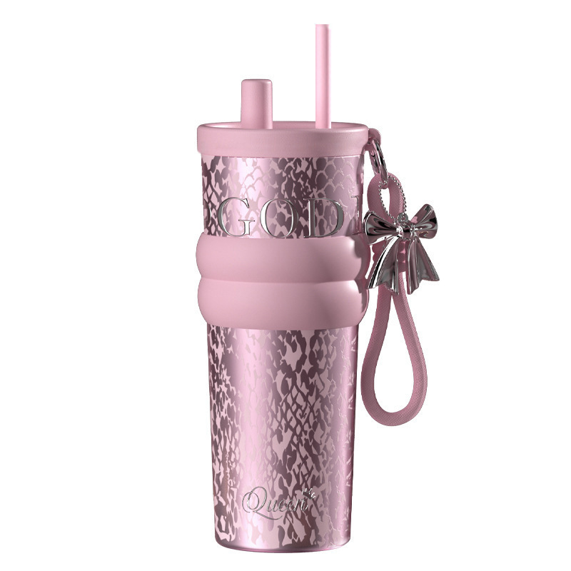 Cross-border large-capacity stainless steel insulated cup, handle rope, portable car cup, high appearance level, women's straw, ice king cup Item Picture