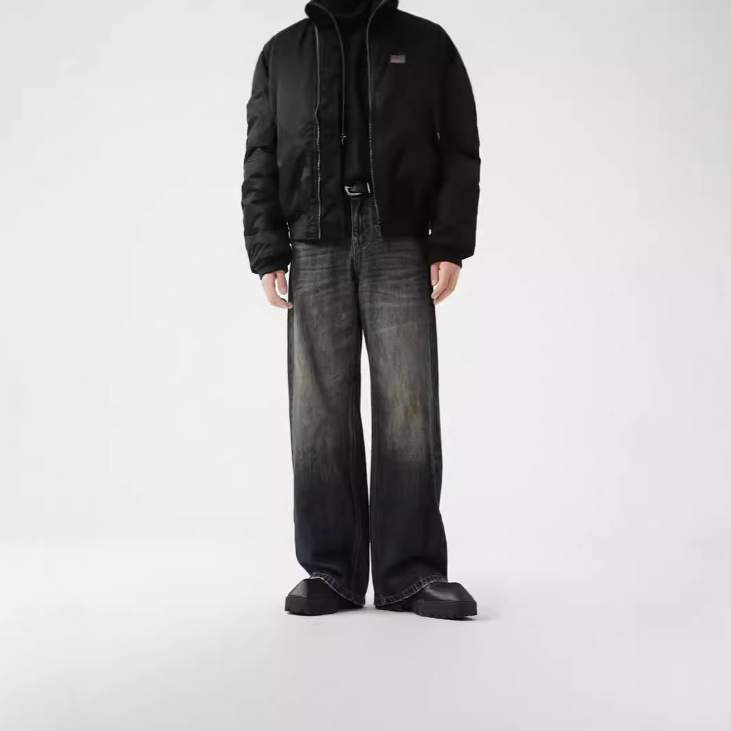 American retro spring distressed embroidered loose wide-leg jeans for both men and women, cleanfit drape long pants American retro spring distressed embroidered loose wide-leg jeans for both men and women, cleanfit drape long pants