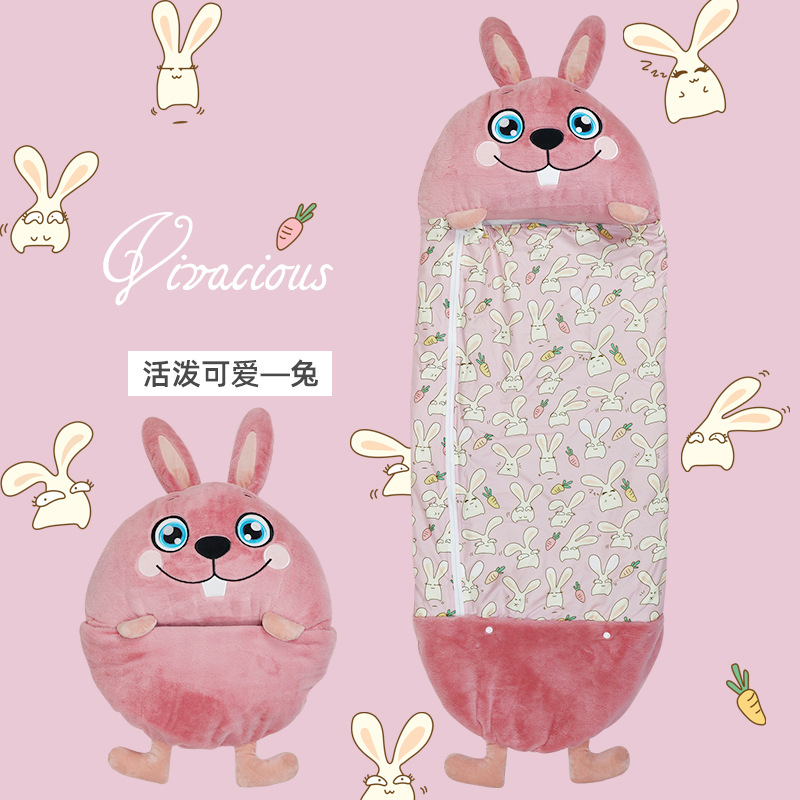 New cross-border children's sleeping bag, cartoon animal throw pillow, storage sleeping bag, anti-kick and warm rabbit fur children's sleeping bag details Picture