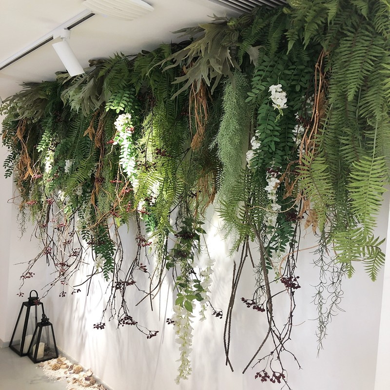 Wholesale artificial wall-hung green plants, ferns, hanging plants, artificial vines, exhibition hall pipes, wall decoration green plants Specification image