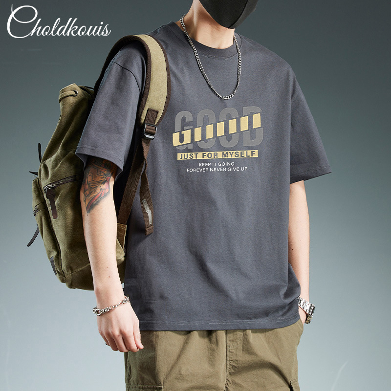 Heavy-duty pure cotton short-sleeved T-shirt for men's summer wear, American high street loose ins trendy brand men's T-shirt top details Picture