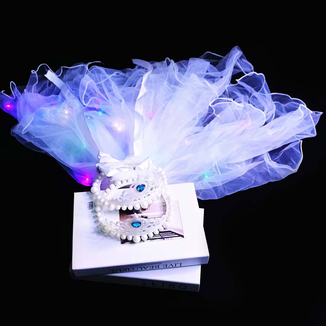 The girl's crown, blue crown, amusement park hair accessory, ice princess, glowing tassels, pearl veil, and night market are selling like hotcakes Specification image