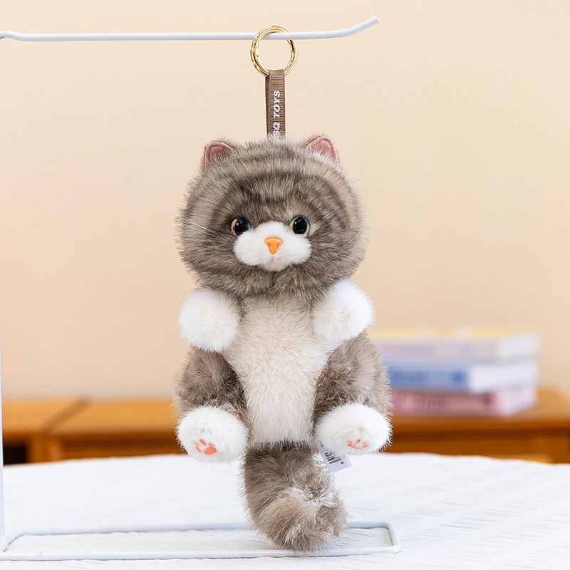 Cute three-flower cat plush toys, stuffed cat pendants, striped cat palm treasures, girls' backpack pendants, cross-border wholesale details Picture