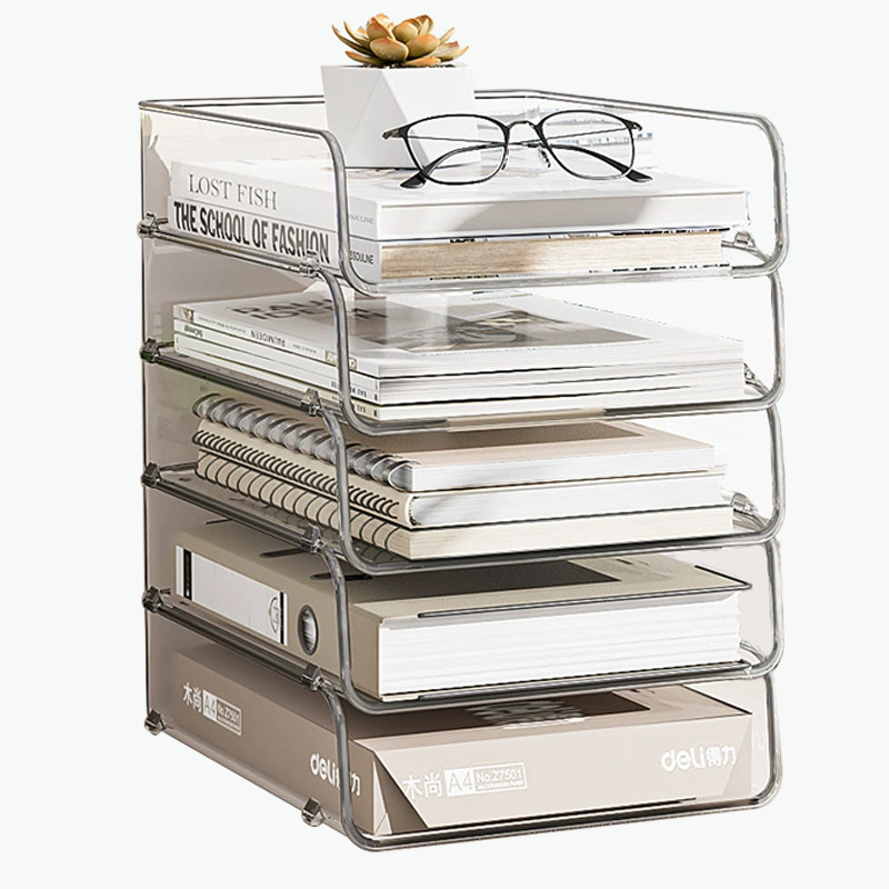 Desktop transparent storage rack, document, stationery and book storage rack, office multi-layer acrylic storage and organization box Item Picture