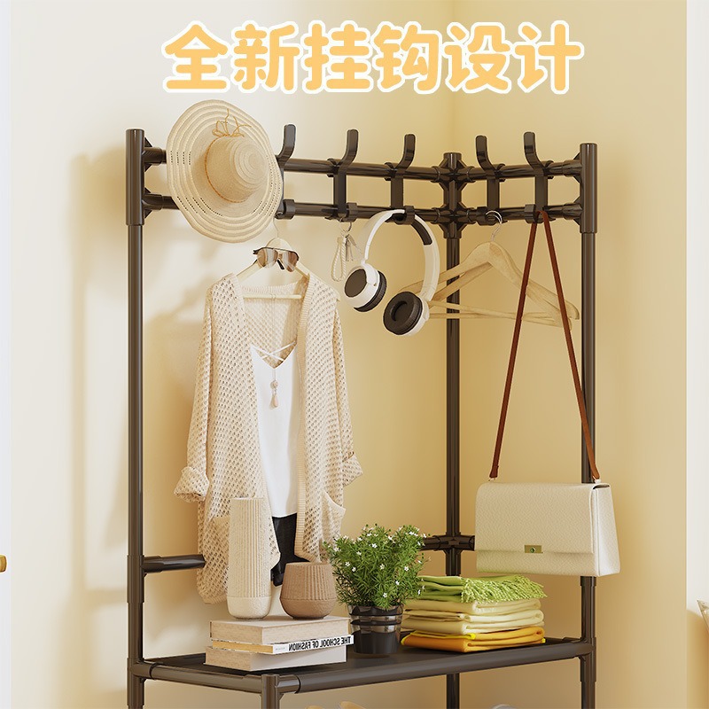 New home multi-functional integrated storage corner shoe and hat rack, floor-standing coat and hat rack, bedroom clothes drying rack and storage rack Specification image