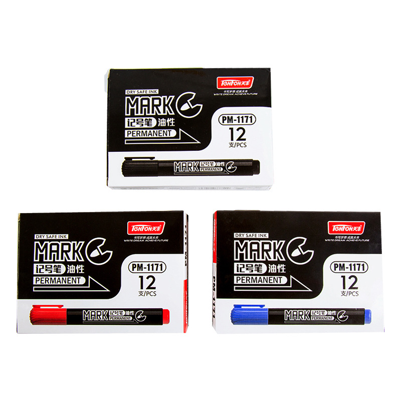 Single-headed oil-based marker pen, black, blue and red marking pen, 1171 Tianfeng marker pen wholesale, 12 pieces per box Specification image