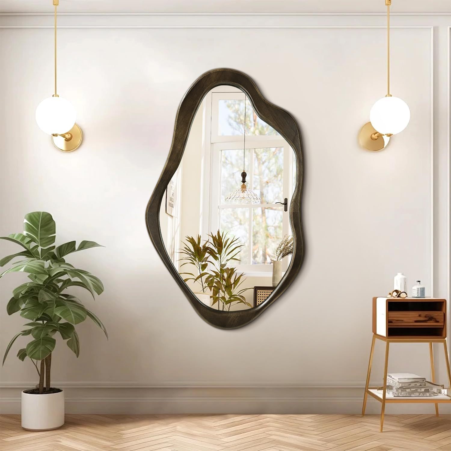 钢化镜中古风全实木异形镜壁挂式穿衣镜挂墙玄关装饰镜镜子全身镜