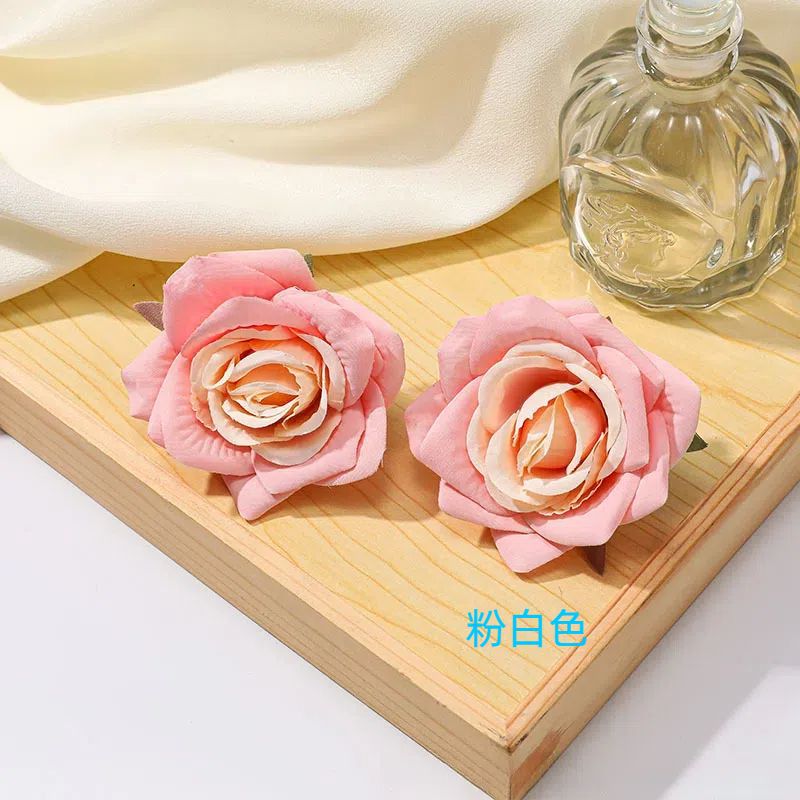 仿真花蔷薇花头花朵头饰配件diy手工材料室内摆件钻石玫瑰花配件