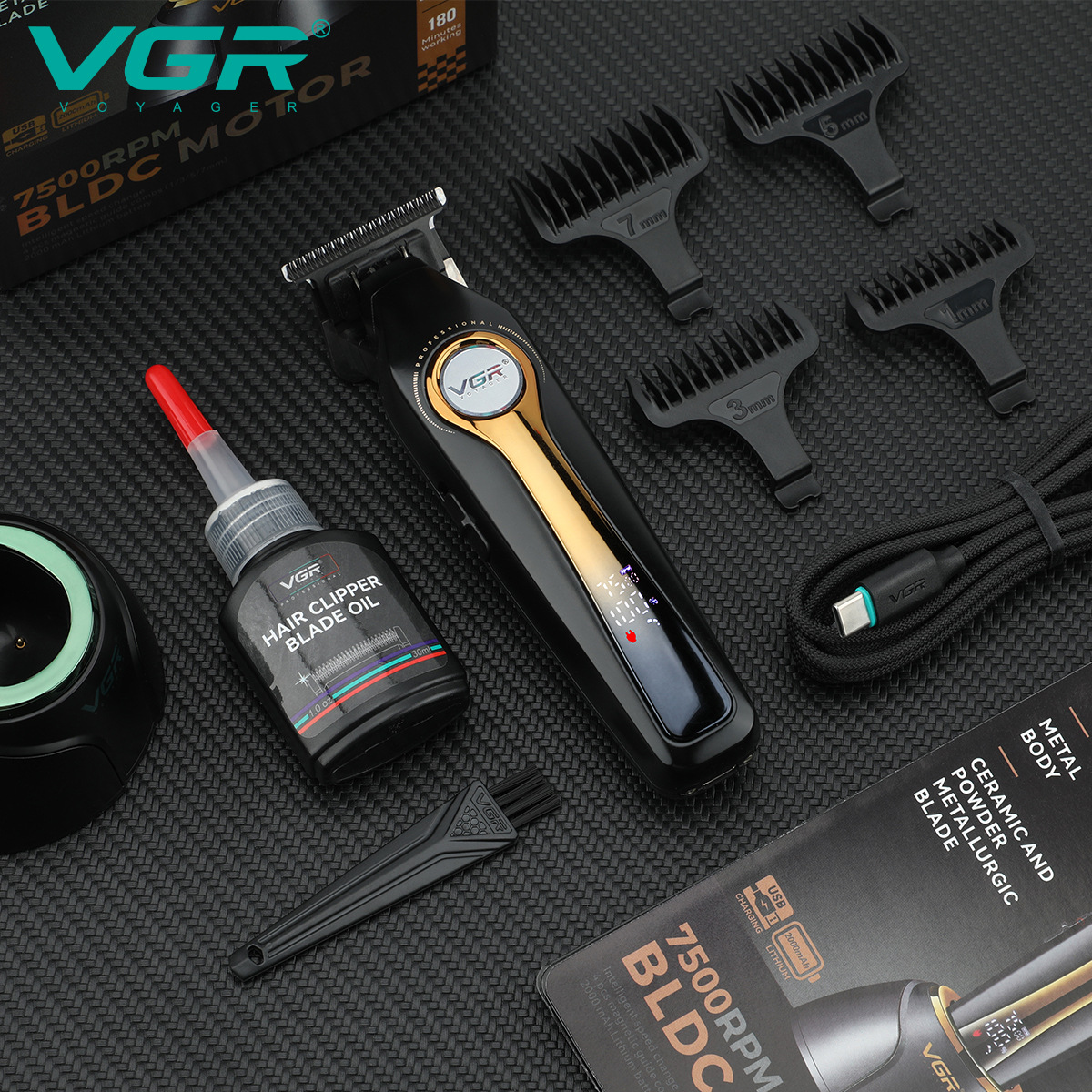 VGR993 Cross-border new digital display oil-tipped hair clipper, professional men's hair salon brushless rechargeable hair clipper details Picture