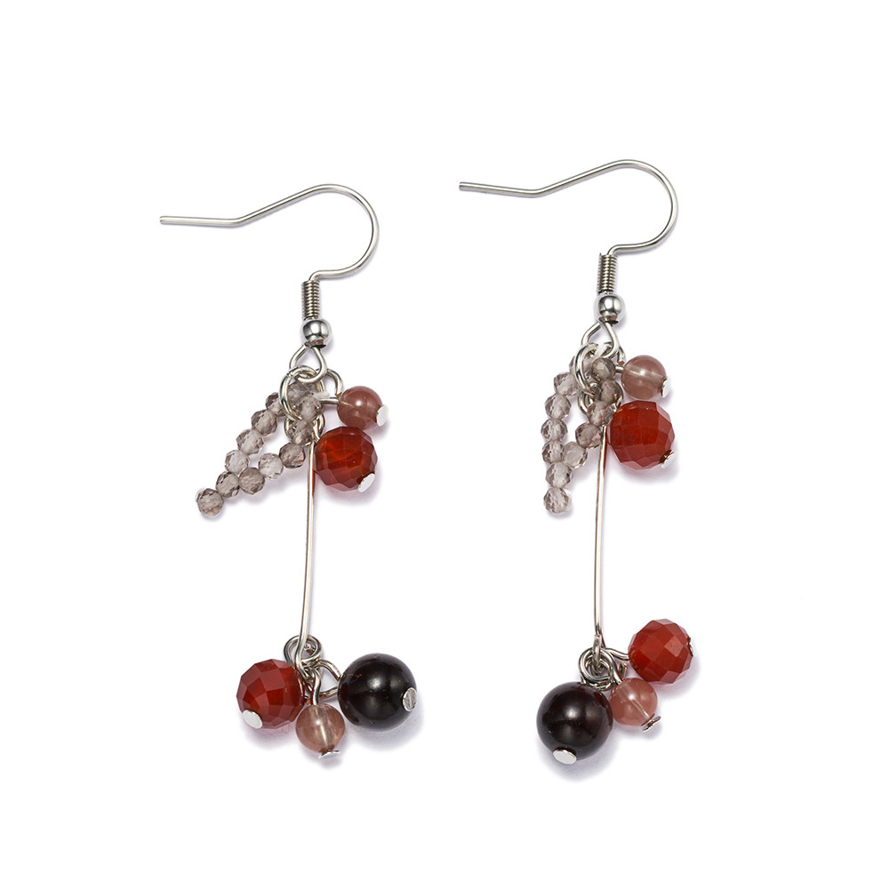 Piedra natural largo cuentas arco pendientes mujer dulce yuanyuan perla borlas orejeras verano moda earloop details Picture