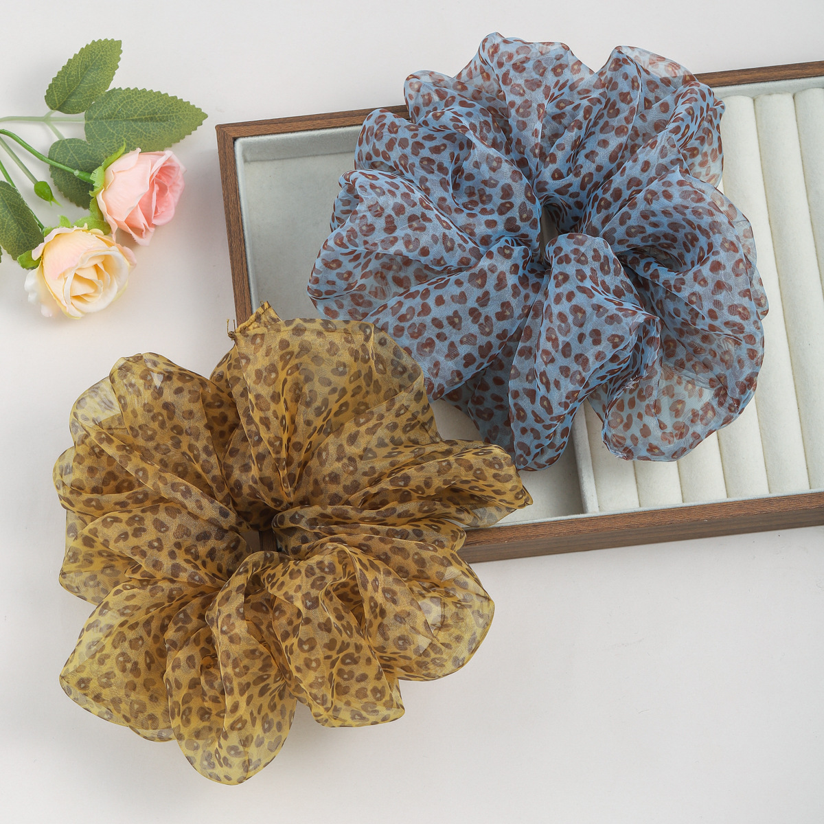Large leopard print large intestine hair band, organza bun, sweet and cool, spicy girl hair tie, ponytail, flower hair accessory, no atmosphere