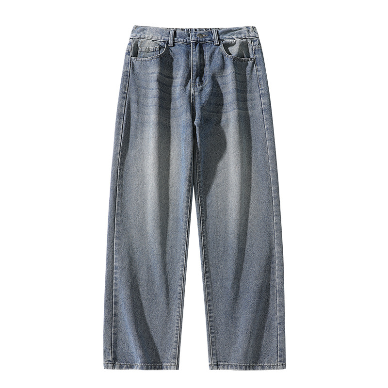 Retro washed jeans for men's winter fashion brand vibe loose straight-leg pants with fleece wide-leg casual trousers Item Picture