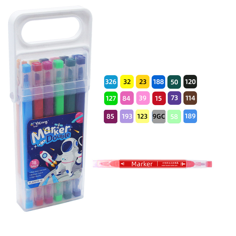 Yalong Cross-border 18-color Macadamus non-toxic washable watercolor pen, square handle, double pointed artistic mark