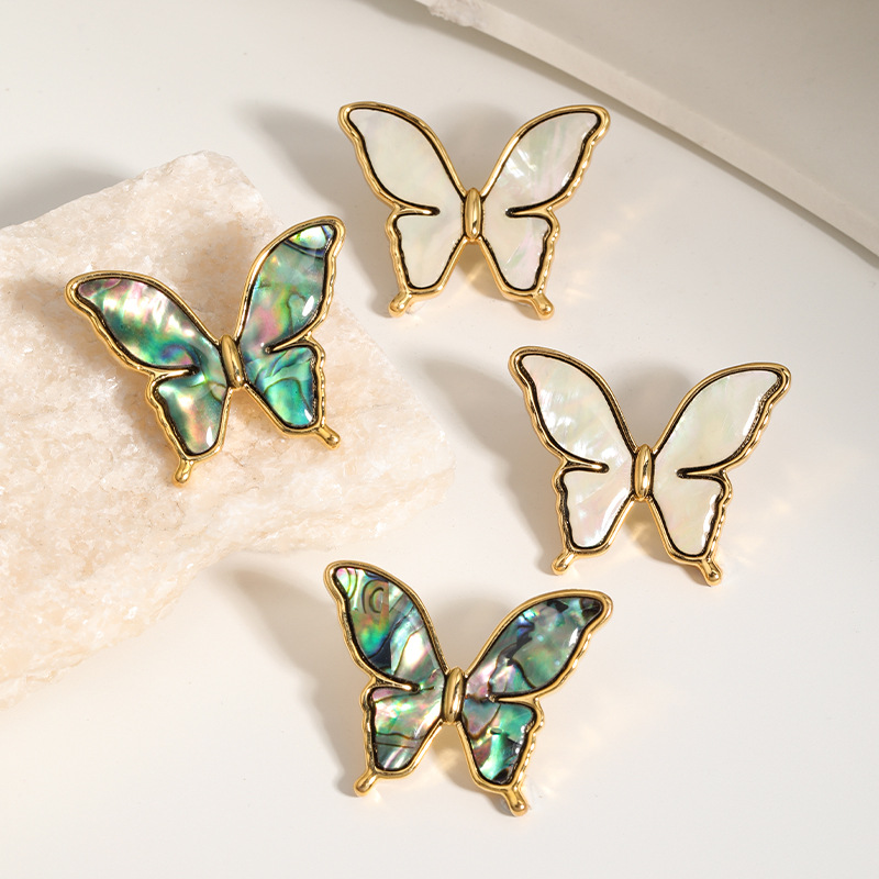 Nasha Cross-border Earrings, European and American abalone, shell and butterfly earrings, Women's S925 Silver Needle Animal Exaggerated earrings, European and American stud earrings