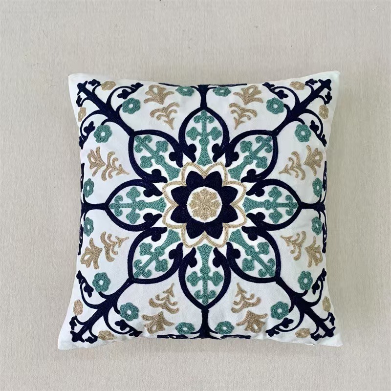 New Chinese-style embroidered floral pillowcases, sofa cushions, American-style living room decoration pillowcases, cotton embroidered cushions Specification image