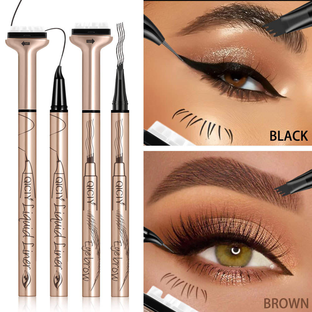 【 Cross-border Exclusive 】QICIY+ Eyeliner Pen + 4-fork eyebrow Pencil + Lower eyelash stamp Waterproof and sweat-proof Eye makeup Specification image