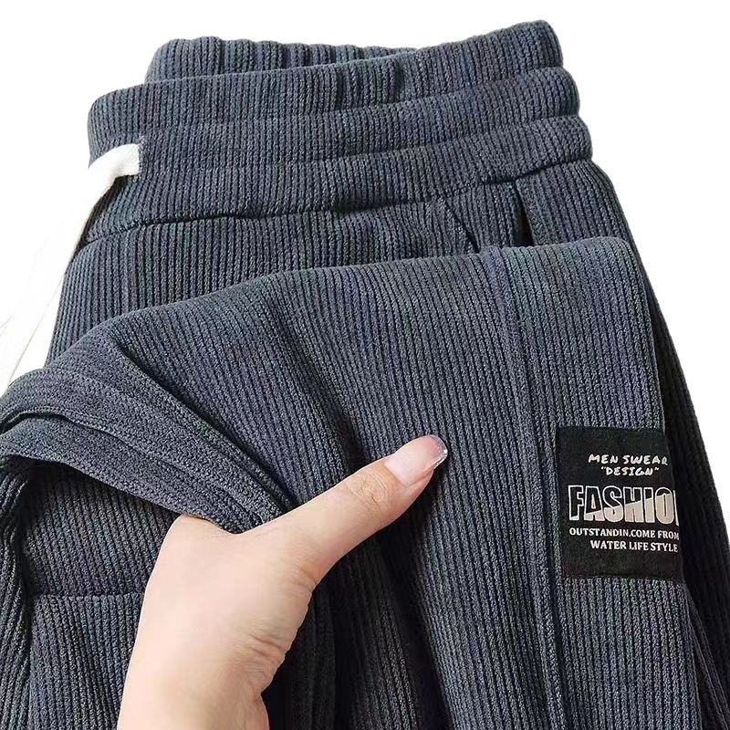 Men's large-sized, fashionable and trendy Korean-style corduroy and fleece pants with a patchwork design, wholesale export of tight-fitting casual pants Item Picture