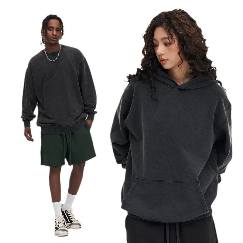 Cross-border European and American size 360G loop washed and aged hoodie, a trendy brand American retro OVSIZE hoodie for men full figure