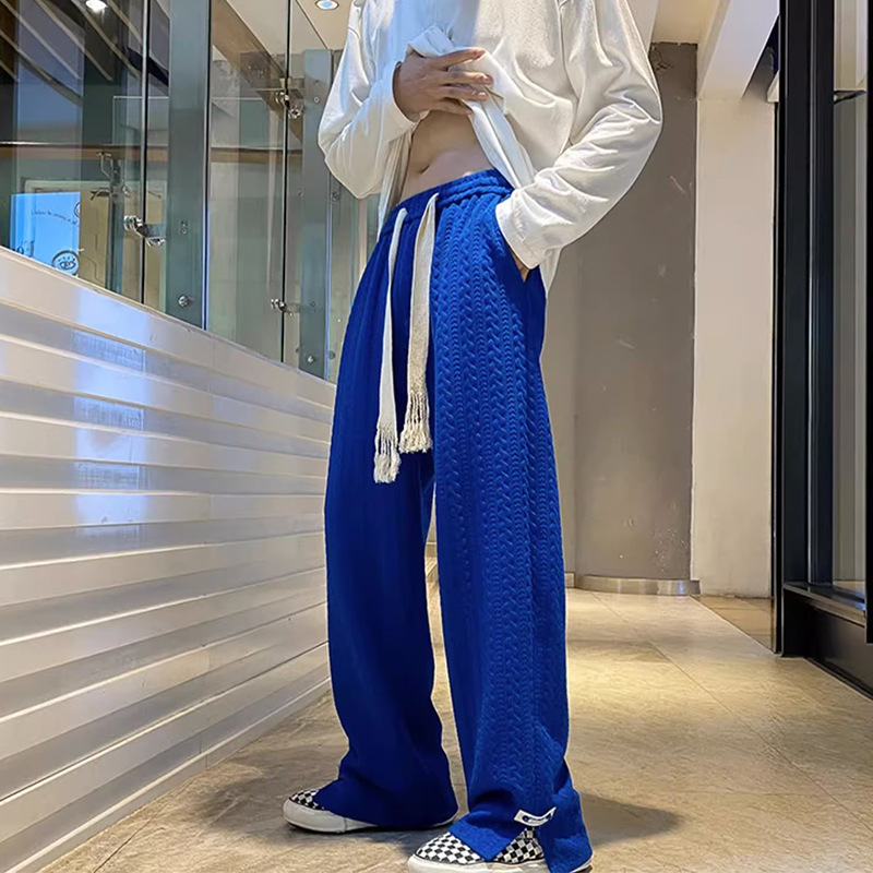 新款美式提花男式裤子春夏季直筒休闲男裤高街ins欧美流行阔脚裤