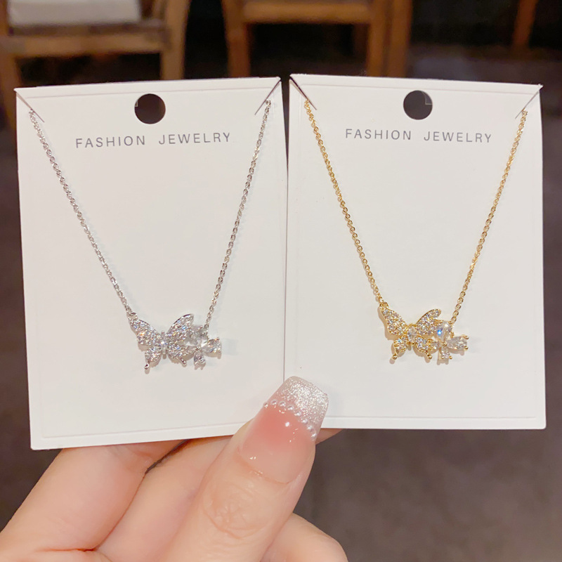 轻奢时尚小众设计感满钻蝴蝶吊坠项链气质甜美小清新百搭锁骨链女