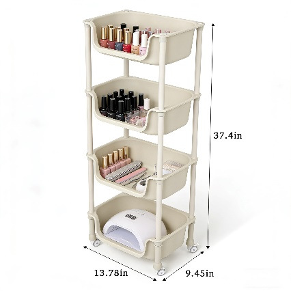 Cream-style multi-layer trolley snack storage rack, a cute and large-capacity portable storage rack for household use in the living room details Picture