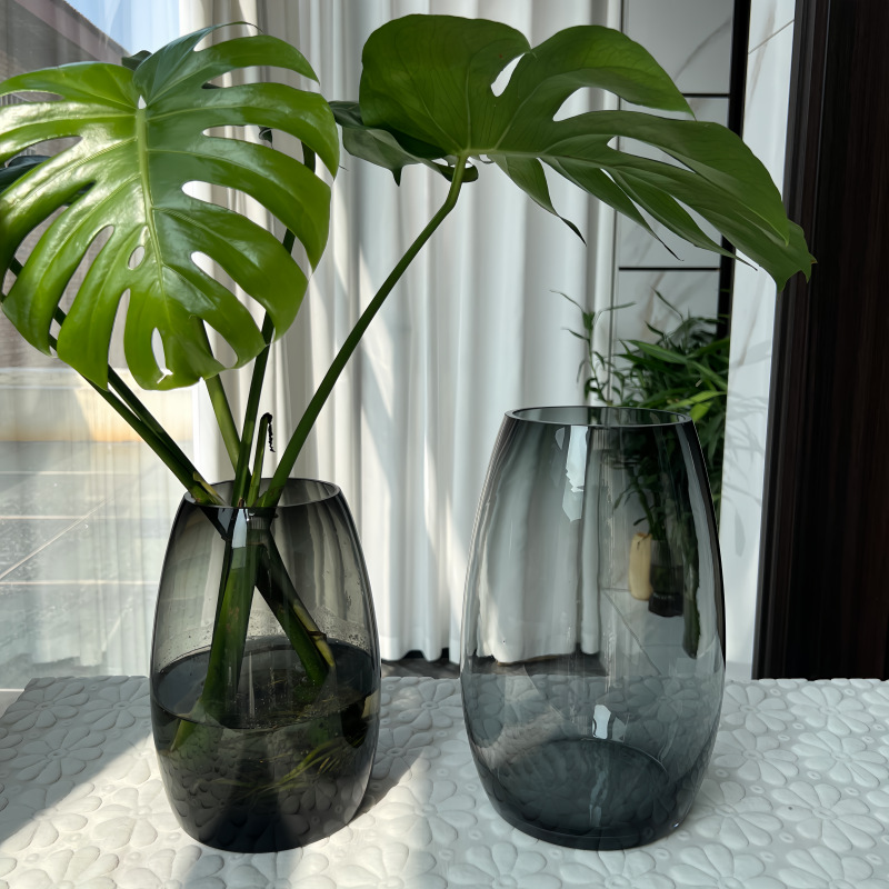 Simple, creative, high-end, natural color glass vase, transparent living room flower arrangement, tulip, lily, table decoration, flower vases