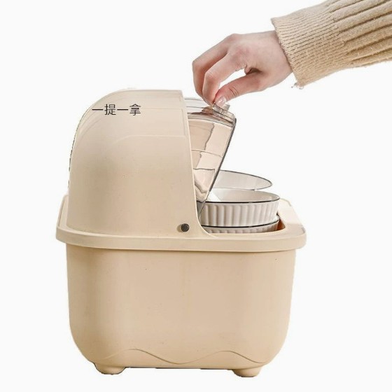 New cream-colored bowl and chopstick storage box, dish storage rack, kitchen multi-functional covered draining rack, bowl cabinet Application Scenario