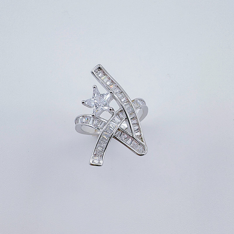 Bai Ling three-dimensional winding five-star ring, women's sparkling diamond index finger ring, fashionable, individual and elegant spiral simple open ring details Picture