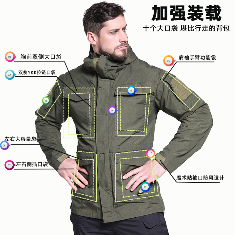 Yitu Outdoor Sports commuting hooded mid-length windbreaker, windproof and waterproof M65 Down jacket, workwear tactical style details Picture