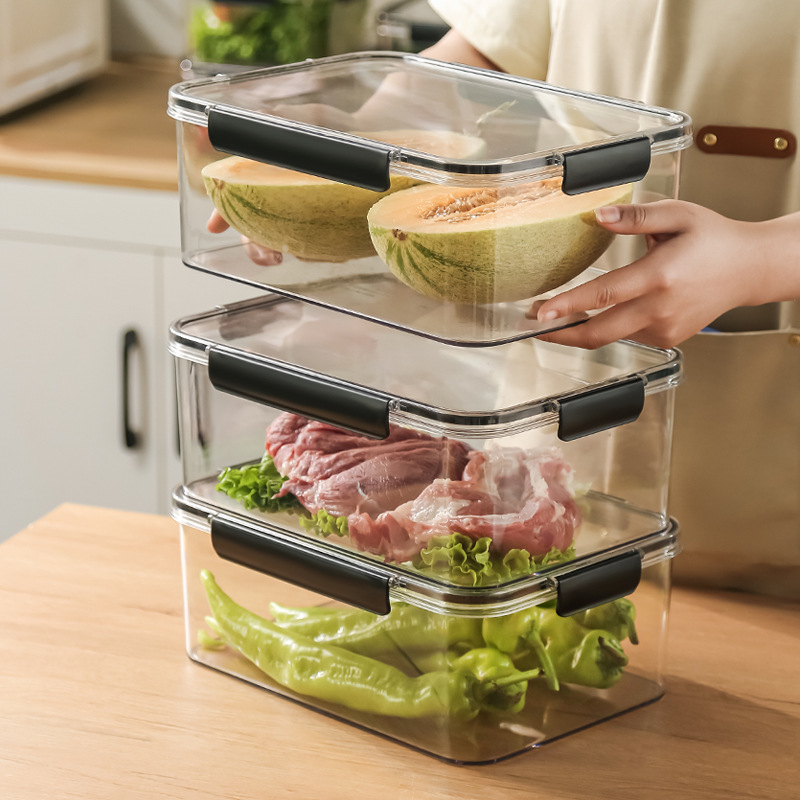 Transparent sealed food storage box, large-capacity fruit lunch box for refrigerators, household transparent PET plastic sealed box Application Scenario