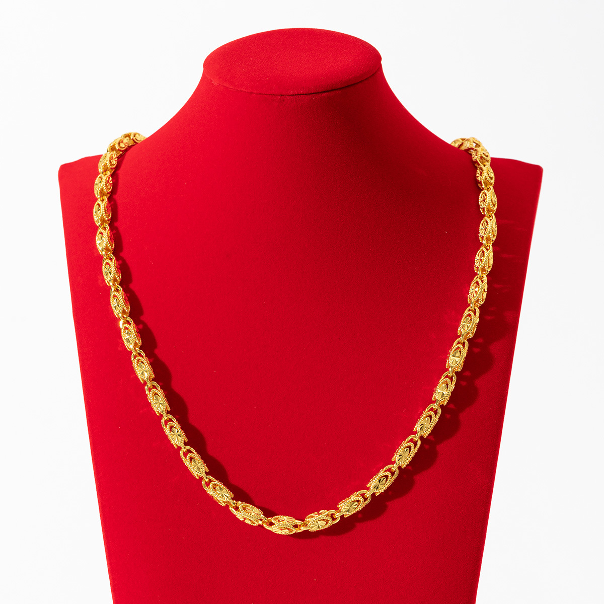 跨境男士铜镀真金项链霸气高级感实心个性眼睛车花拉丝批发项链潮