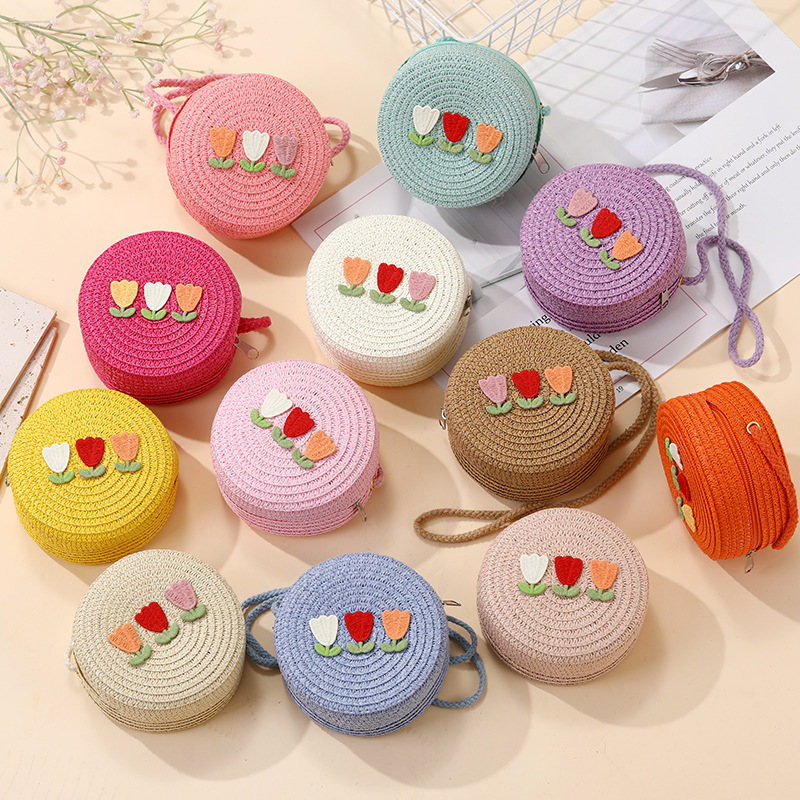 La espalda de verano del mar tejido niños bolsa mujer versátil cute niña tulipán hierba tejido bolsa vacaciones viento details Picture