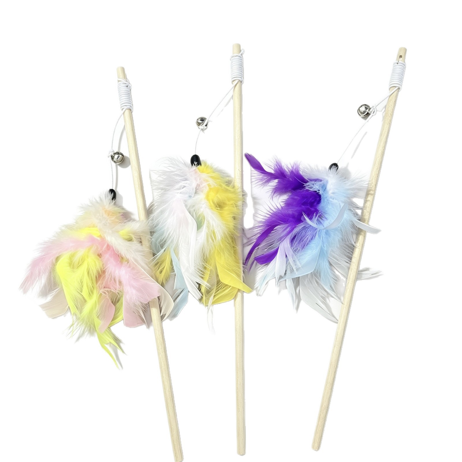 New three-color feather cat toy stick, cat toy, elastic rope interactive handle, durable cat toy pet products factory Item Picture