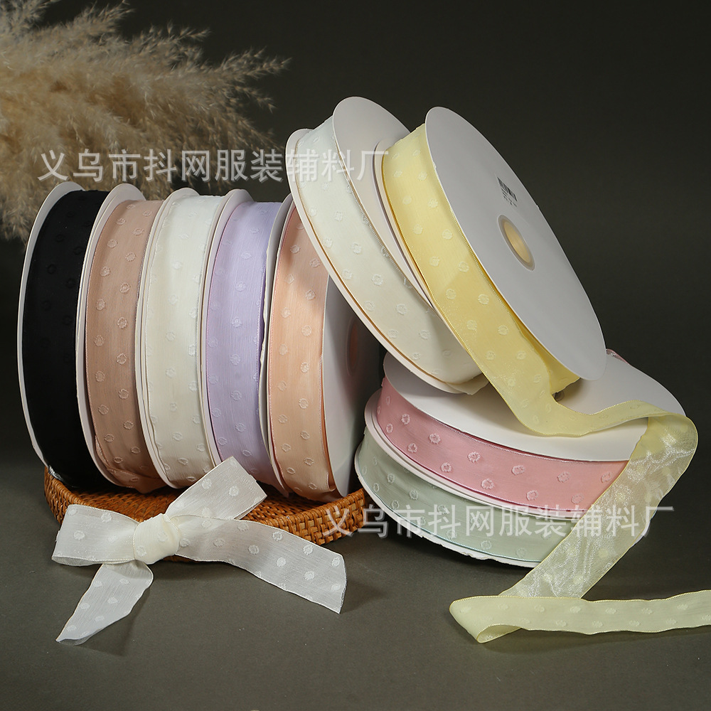 Korean-style rolled-up chiffon ribbon polka dot webbing diy bow accessories Gift ribbons ribbons Hair accessories Headwear accessories