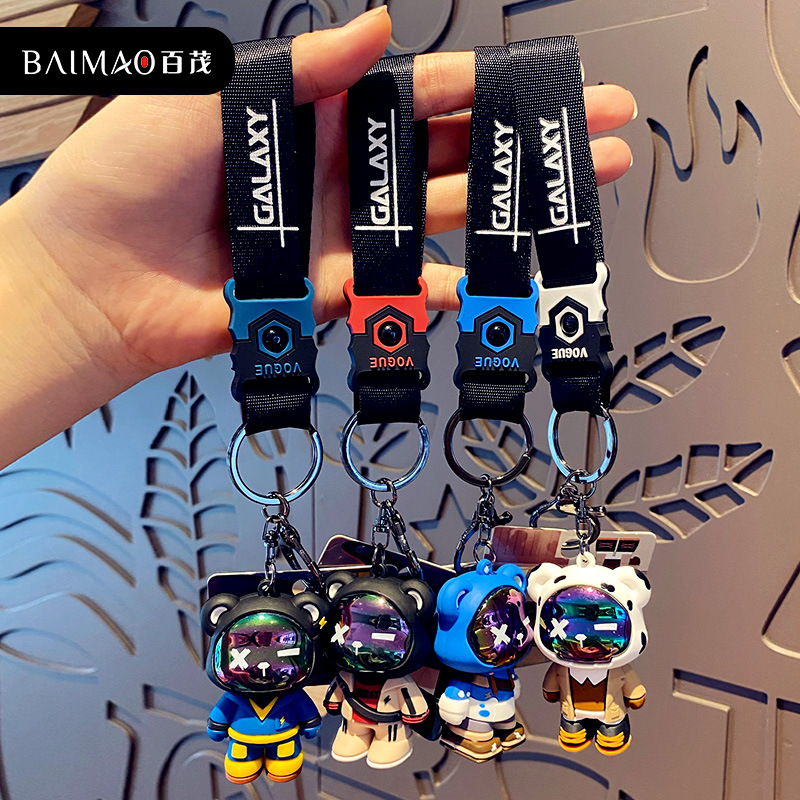 Baimao Original cool and trendy bear keychains, cute, fashionable and exquisite plastic resin figurines, key chains, couple bag pendants details Picture