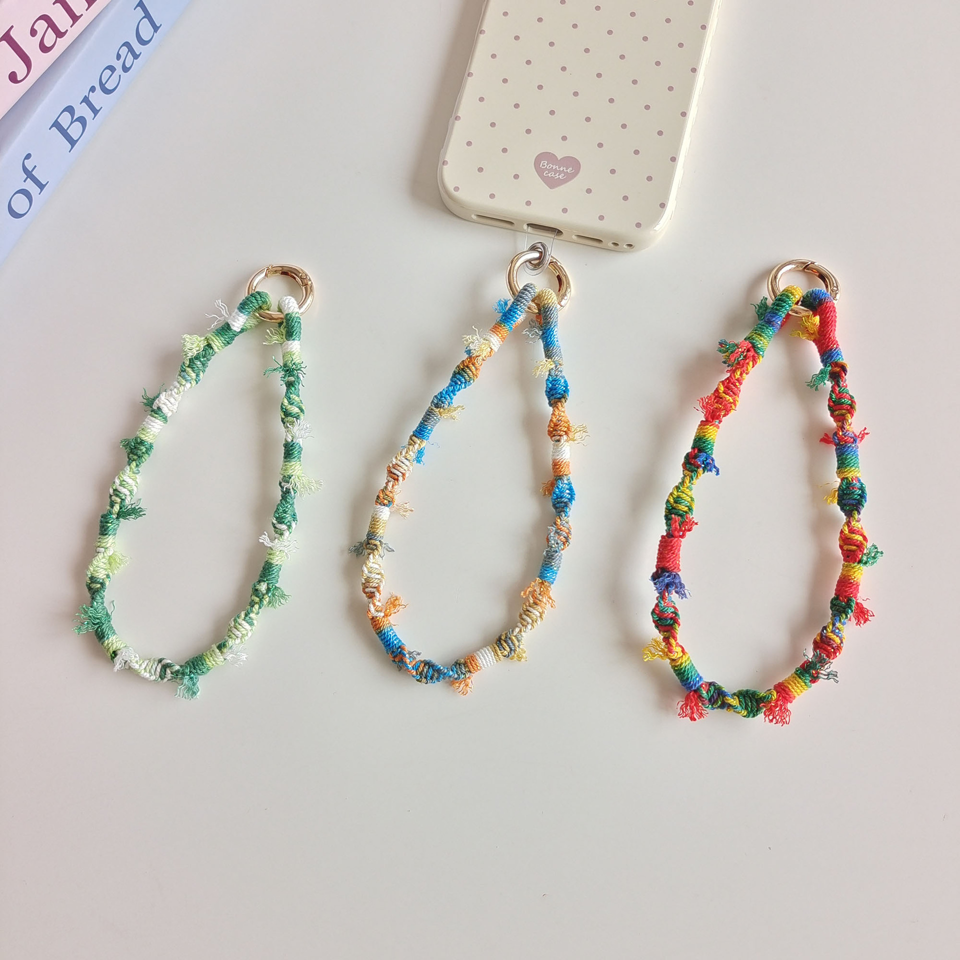 Tibetan-style colored cotton thread mobile phone lanyard, pure hand-woven original wrist strap, bag keychain, anti-loss wrist strap