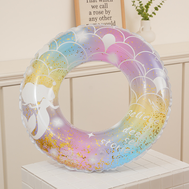 Wholesale of cross-border thickened transparent bright sheet swimming rings, children's cartoon with armpit rings, adult and adolescent inflatable swimming rings Specification image