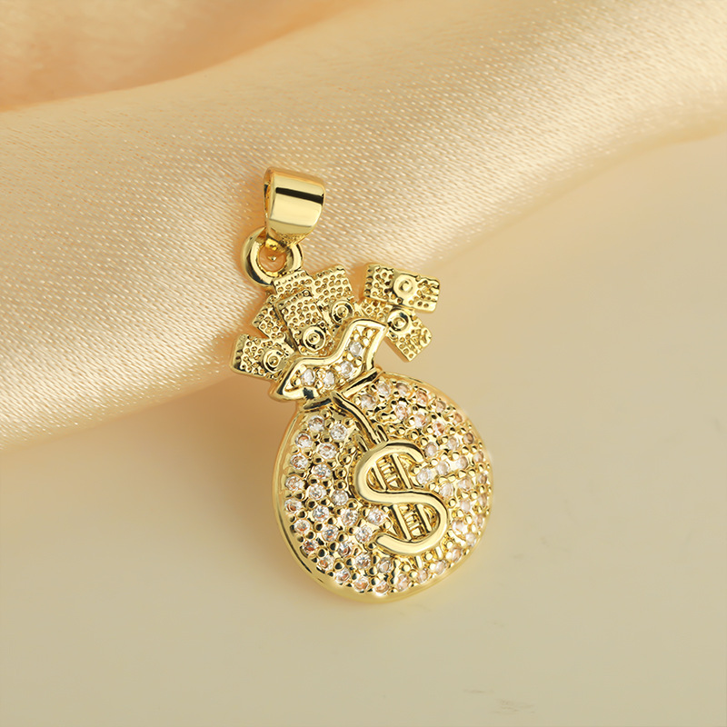 Wholesale of new 2024 zircon lucky New Year money bag copper-plated necklace, non-fading, design sense collarbone chain full figure
