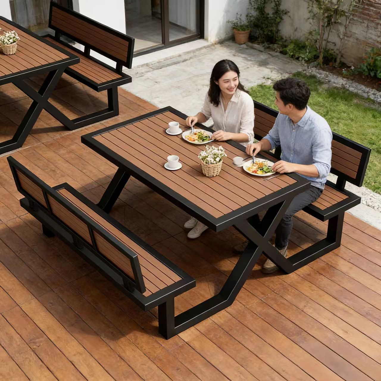 Outdoor connected park table and chair sets, garden courtyard seats, scenic area outdoor open-air benches, square outdoor tables and chairs Specification image