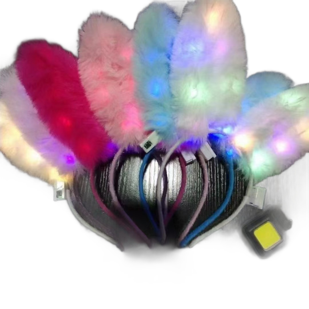 New 14-lamp Furry Rabbit Ear headband, plush rabbit ears · Sparkling Fairy headwear Item Picture