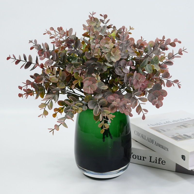 塑料尤加利把束仿真金钱叶装饰植物花艺餐厅餐桌摆放家居装饰摆件