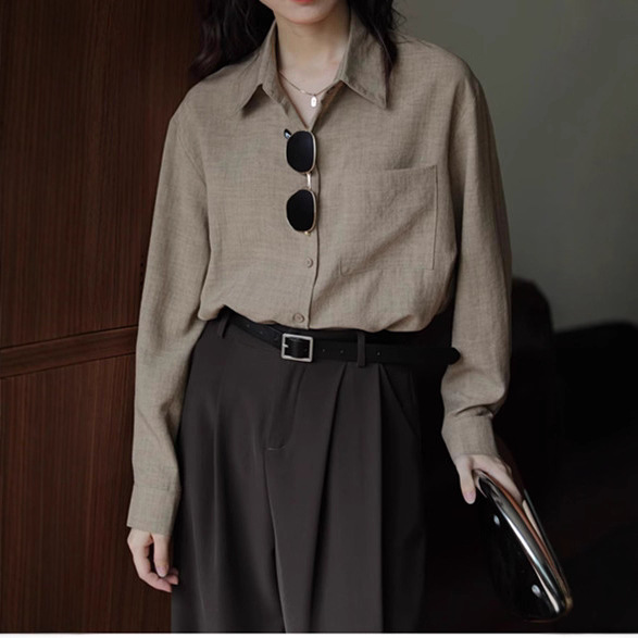 港味复古纯色长袖内搭衬衫女百搭日常休闲衬衣通勤宽松显瘦上衣服
