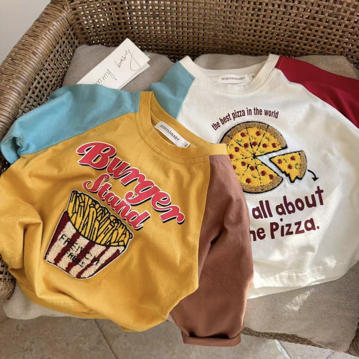 Children's T-shirt 2025 Spring New Style for Boys and girls, three-dimensional towel sleeve long-sleeved top, baby color contrast base details Picture