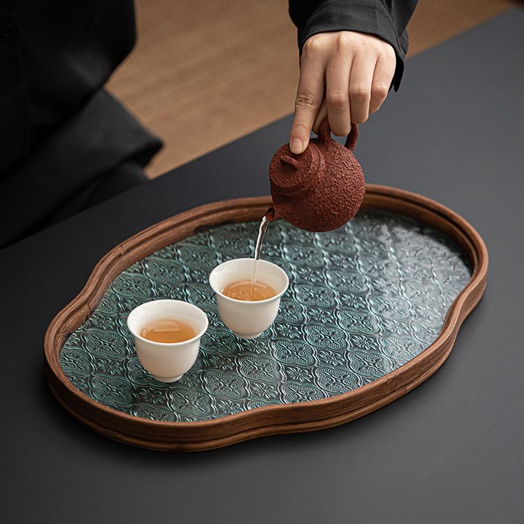 厂家批发日式玻璃茶托盘复古竹制茶盘简约家用茶室水果点心收纳盘