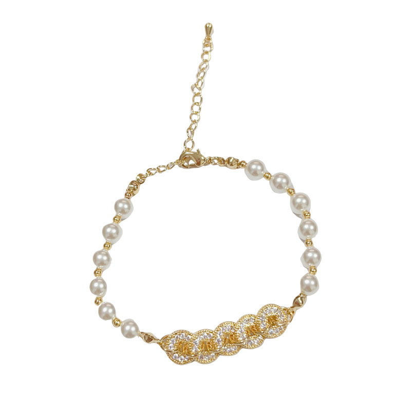 Nuevo China circonitas de cobre dinero perlas pulsera de perlas ligero lujo alto sentido de la cadena de mano temperamento versátil moda mano accesorios al por mayor Item Picture