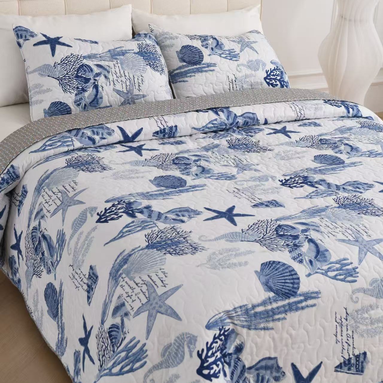 Amazon cross-border quilted quilt three-piece set, summer cool quilt with cotton quilted bed cover, bed sheet, air-conditioned quilt, bedding Specification image