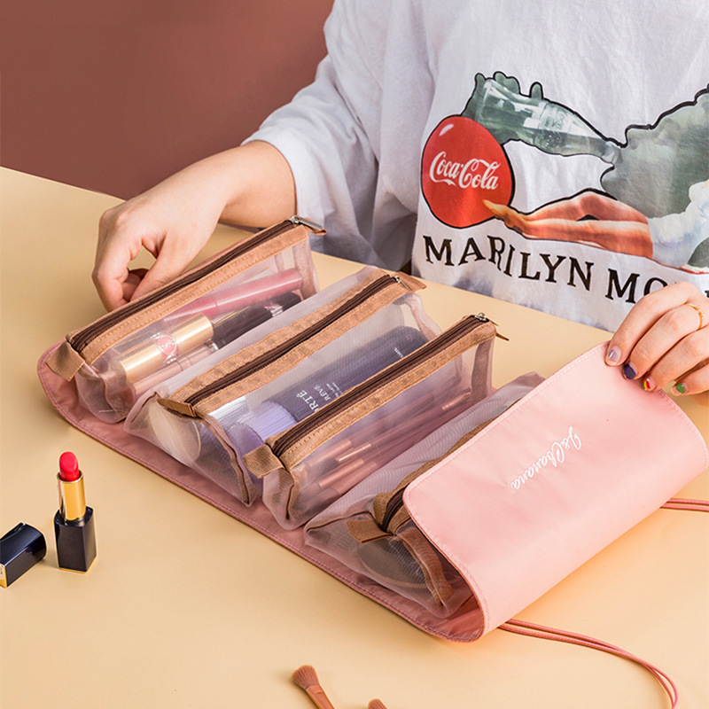 Four-in-one makeup bag, portable large-capacity storage bag, InS-style simple and portable Korean-style toiletry bag, bathroom storage