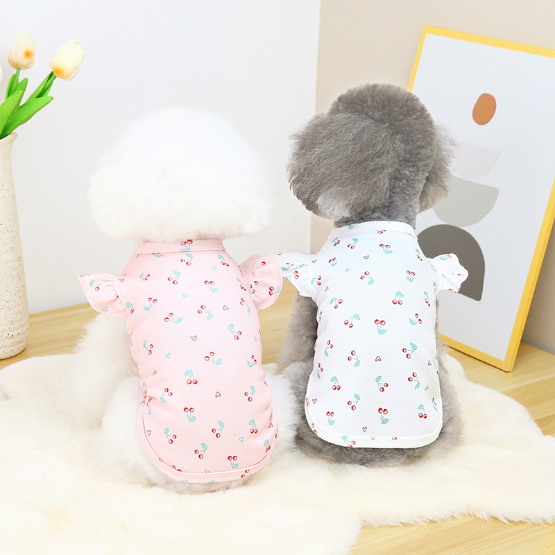 Puppy clothing, lace sleeve T-shirts, small and medium-sized dogs, Teddy pets, puppy clothes, Pomeranian spring and summer clothing, short sleeves